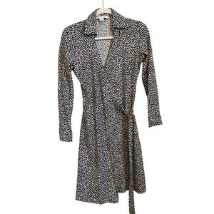 Diane von Furstenberg‎ Wrap Dress Black White Long Sleeve Silk Cotton Size 2